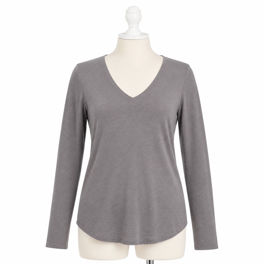 Vince Linen Blend Knit Top Taupe Long Sleeve V Neck Womens XS Quiet Luxury Soft